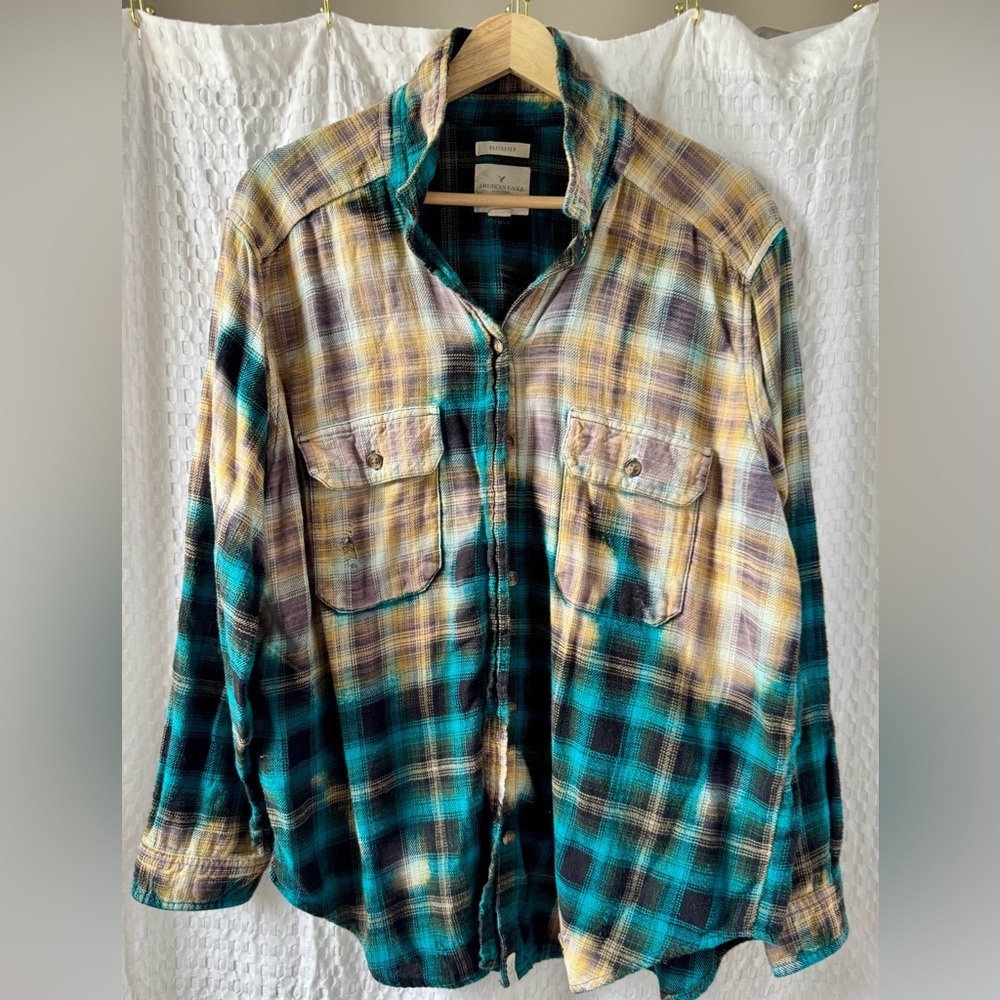 American Eagle Deconstructed Plaid Flannel Shirt, Sz. L